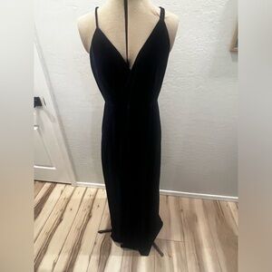 Navy Blue Velvet dress XL with slit on leg